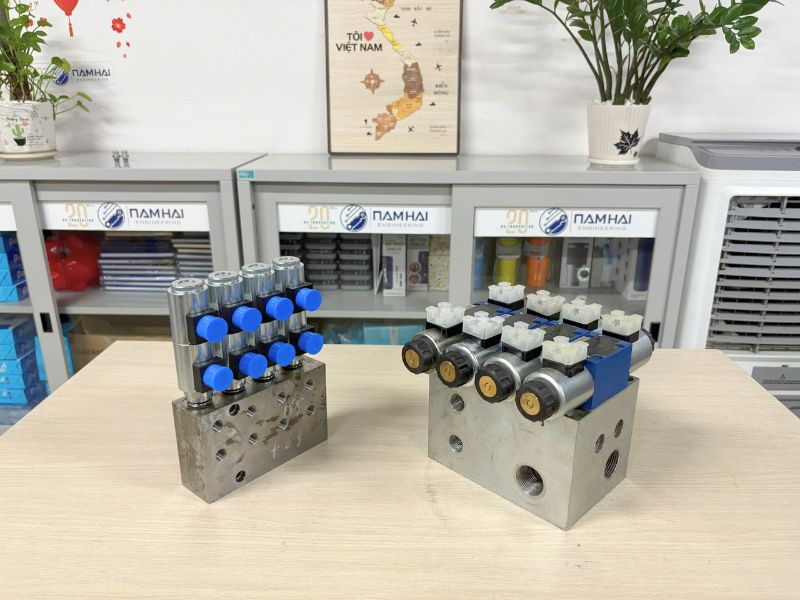 2 khối van cartridge và xếp chồng có cùng chức năng, cùng thông số làm việc